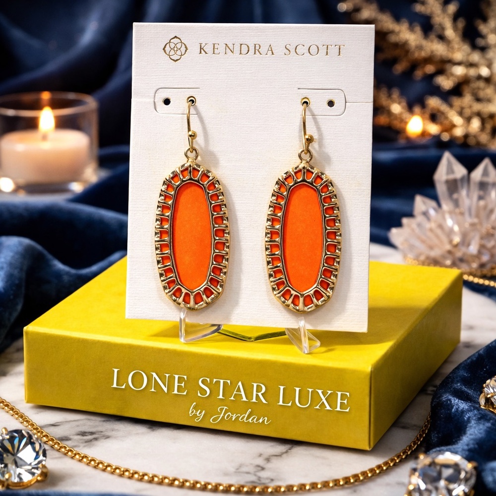 Kendra Scott Delilah Earrings Orange Coral Gold | Vintage Retired HTF Statement